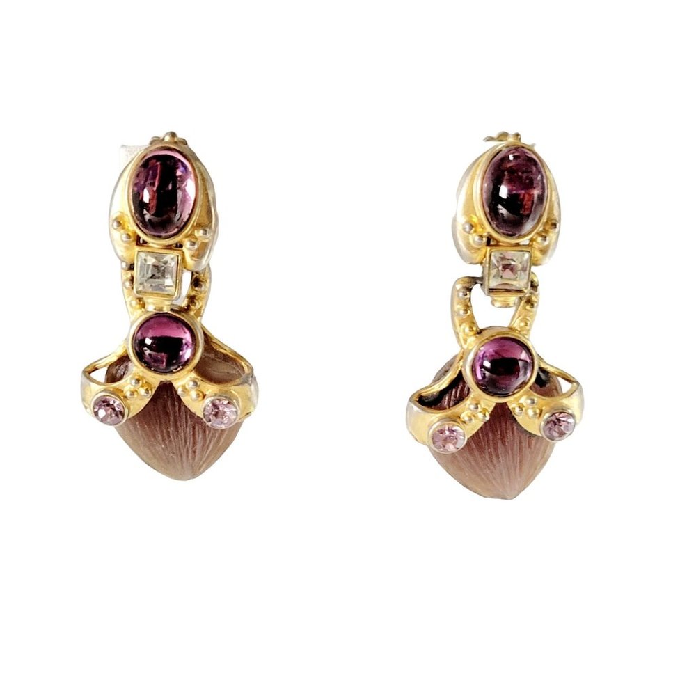 Vintage Designer Unsigned Etruscan Molded Lucite Heart Earrings (A369)